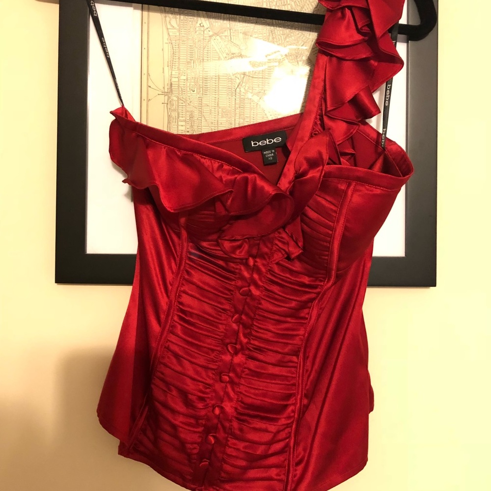 BeBe Corset-like One Shoulder Silk Top